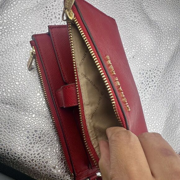 Michael Kors Jet Set Travel Double-Zip Wristlet/Wallet Discontinued Scarlet Red - Picture 11 of 16